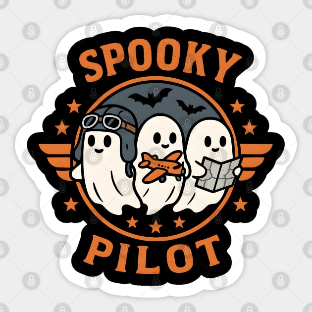 Spooky Pilot Ghosts Halloween Graphic | Retro Flying Artwork Sticker by MakerMind8.2